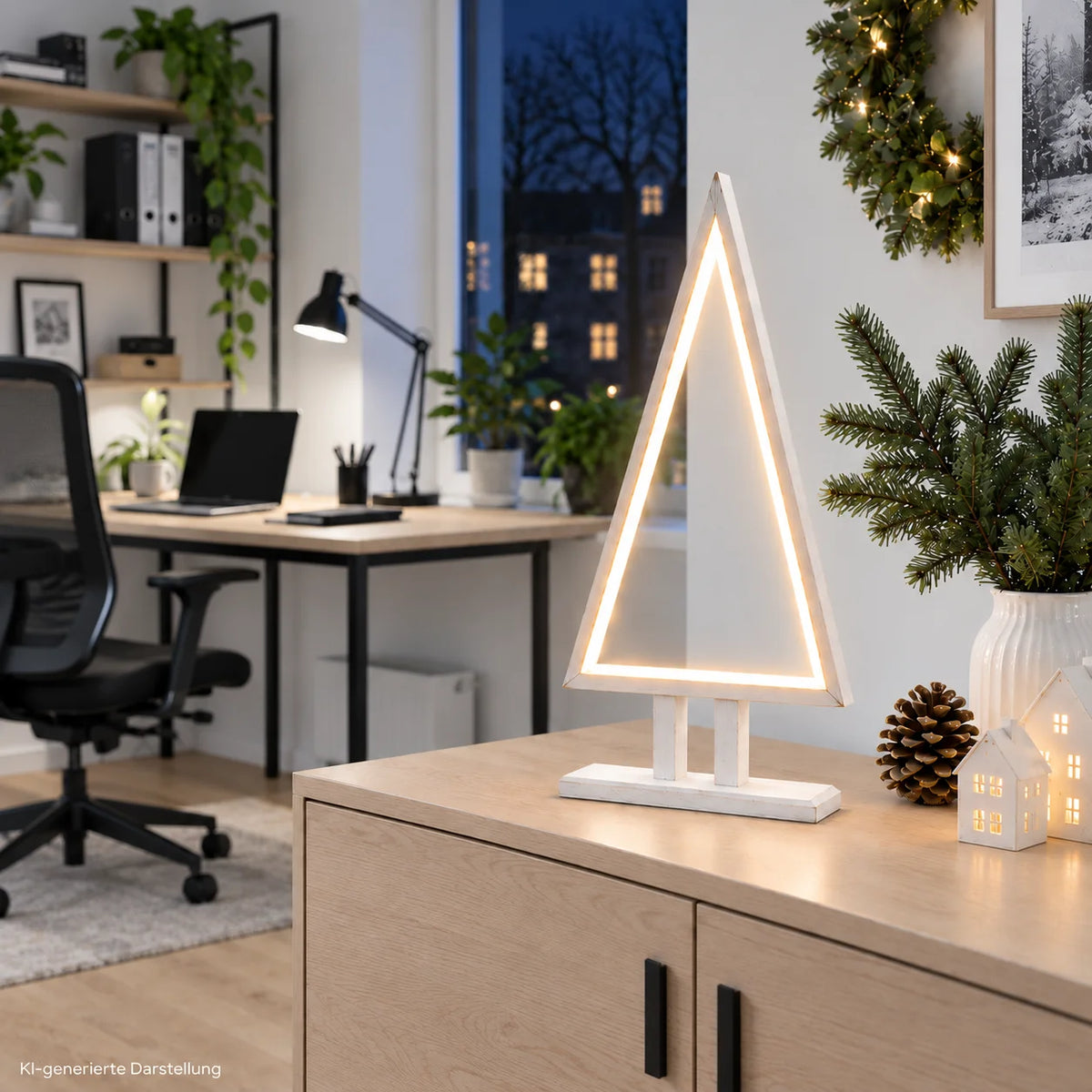 Sompex Pine Wood LED-Tannenbaum im modernen Arbeitszimmer