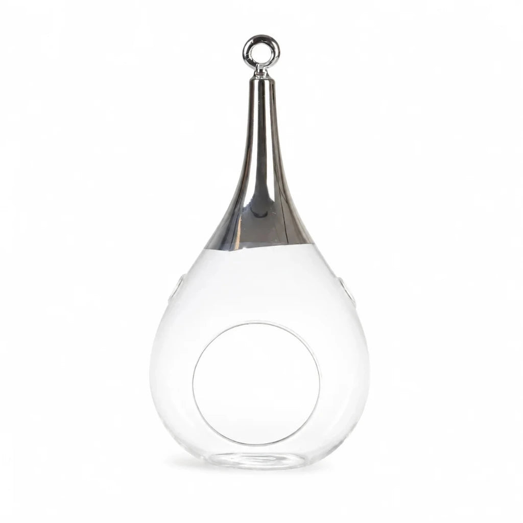 Sompex Taura Hängewindlicht aus transparentem Glas mit chromfarbenem Abschluss und runder Öffnung, 23,5 cm hoch