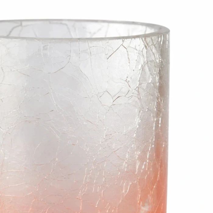 Detailansicht des Sompex Windlichts aus Crush Glas in Pink und Klar mit feiner Krakelee-Struktur