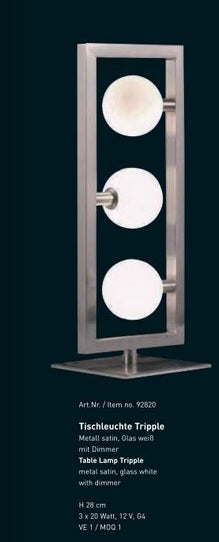 Tischleuchte Tripple Sompex mit 3 weißen Glaskugel Lampengläsern G4 