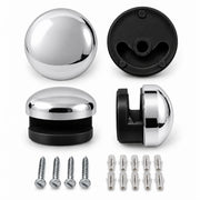 Runde Spiegelhalter Chrom glänzend im 4er-Set mit schwarzen Kunststoffhaltern, Schrauben und Dübeln für 4–6 mm Glas