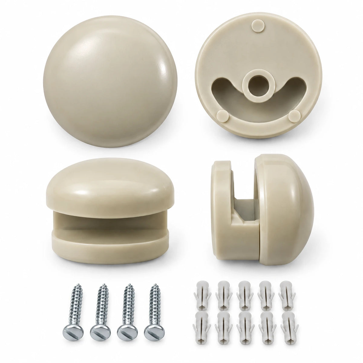 Spiegelhalterung rund beige  Manhattan-Grau 4er-Set mit Schrauben und Dübeln