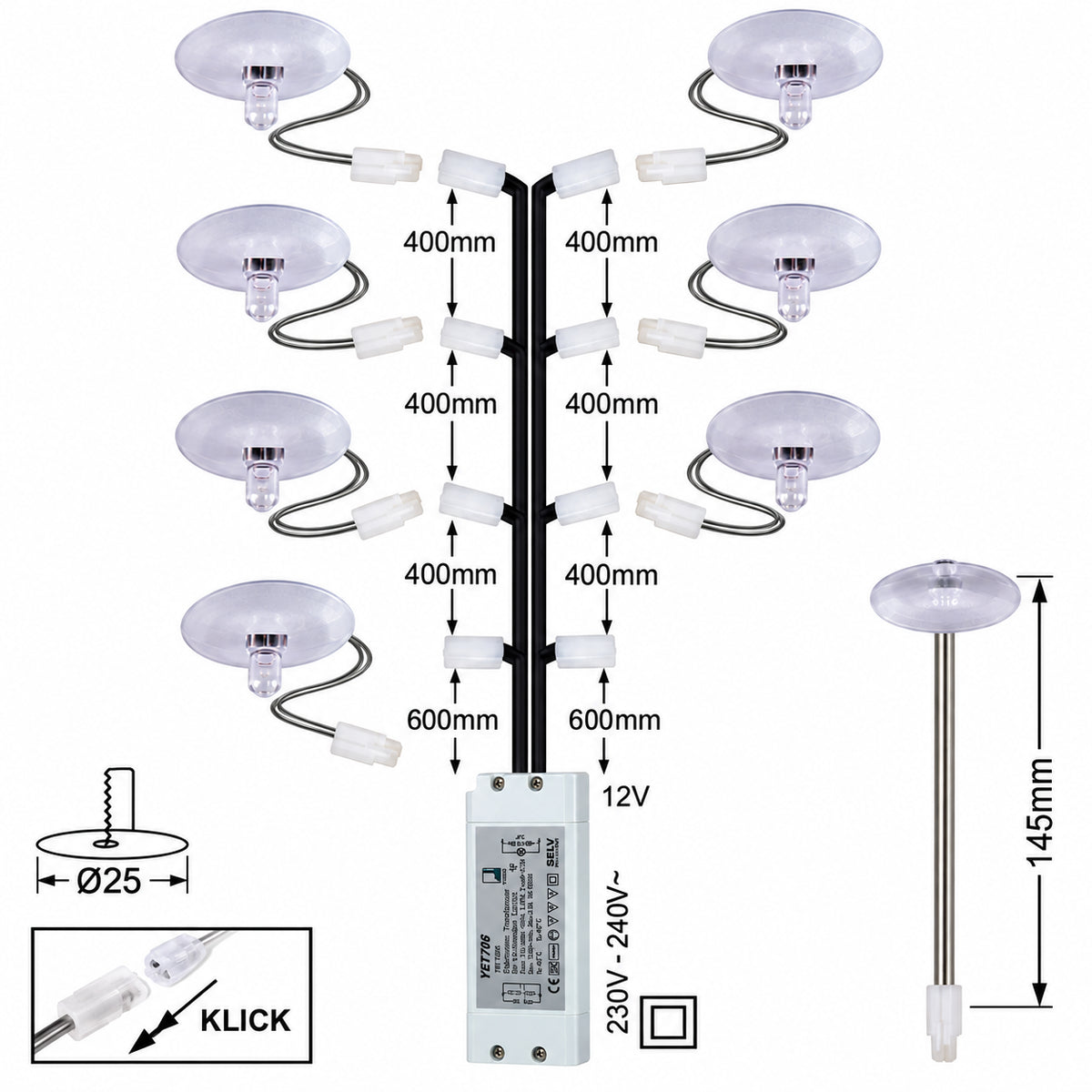 EGLO DENIS 87042 Sternenhimmel Einbaustrahler 10er-Set in Weiß mit G4 Leuchtmitteln und 12V Transformator