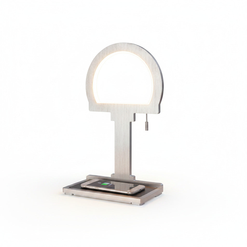 LED Tischlampe mit Handy-Ladefunktion Steve Phone Alu rund Tischlampe