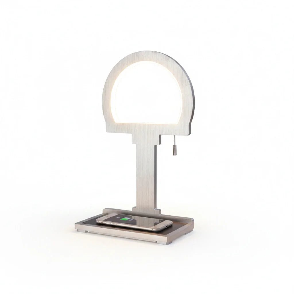 LED Tischlampe mit Handy-Ladefunktion Steve Phone Alu rund Tischlampe