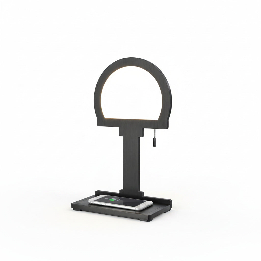 LED Tischlampe mit Handy-Ladefunktion Steve Phone schwarz rund Tischlampe