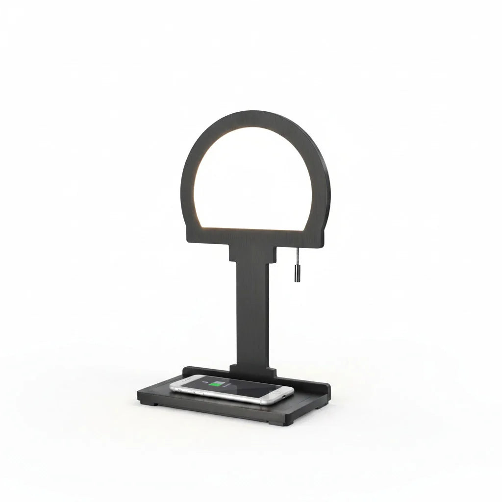 LED Tischlampe mit Handy-Ladefunktion Steve Phone schwarz rund Tischlampe