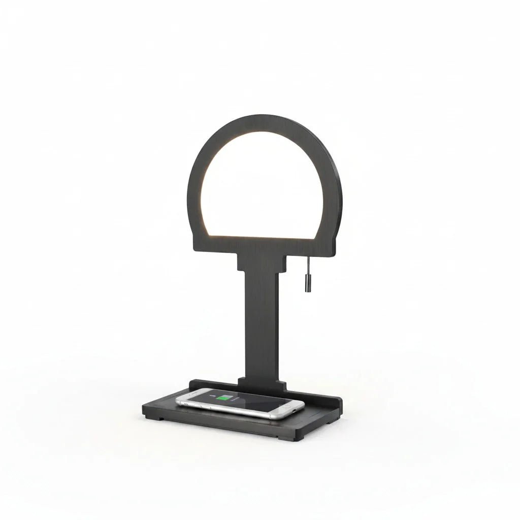 LED Tischlampe mit Handy-Ladefunktion Steve Phone schwarz rund Tischlampe