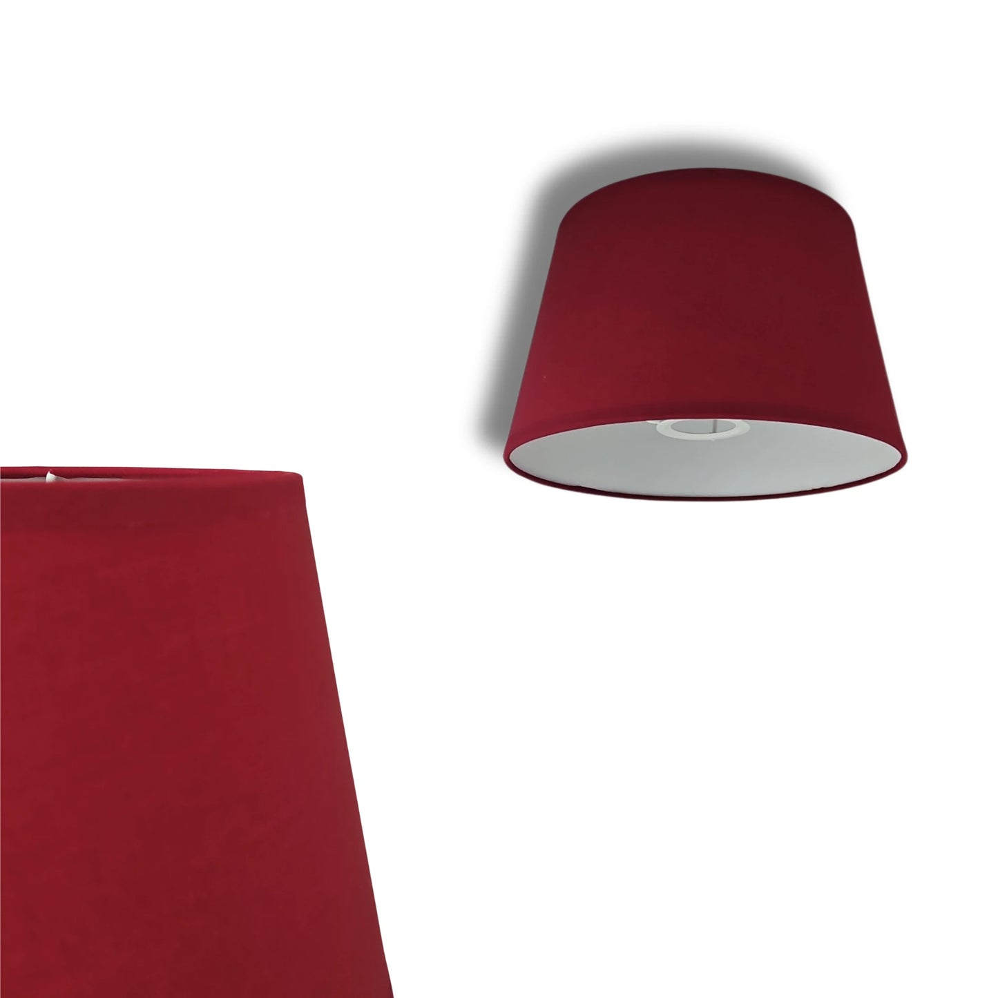 Runder Lampenschirm aus Baumwolle in Dunkelrot / Bordeauxrot, E27, 25 x 19 x 15 cm