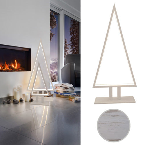 Sompex Pine Wood LED Tannenbaum Tischlampe Holz Weiß 65 cm – moderne Weihnachtsbaum Tischleuchte aus Bambusholz im Shabby Chic Stil