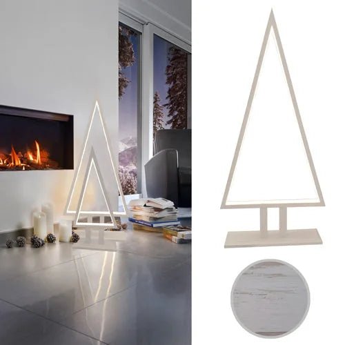 Sompex Pine Wood LED Tannenbaum Tischlampe Holz Weiß 65 cm – moderne Weihnachtsbaum Tischleuchte aus Bambusholz im Shabby Chic Stil