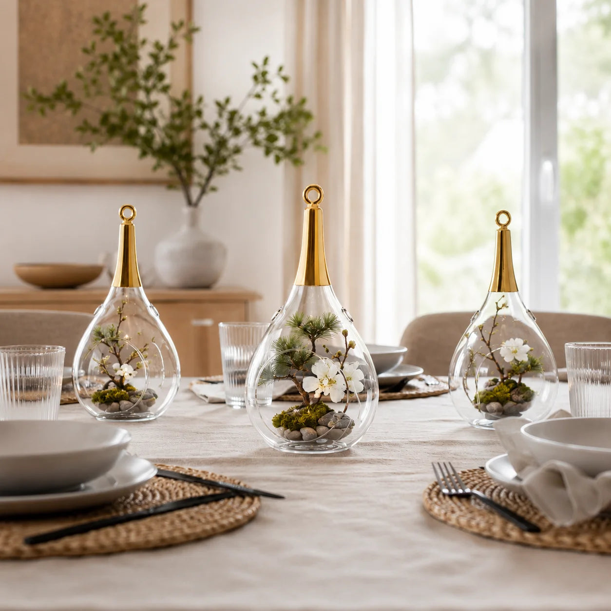 Sompex Taura Gold Windlichter mit japanischen Mini-Arrangements