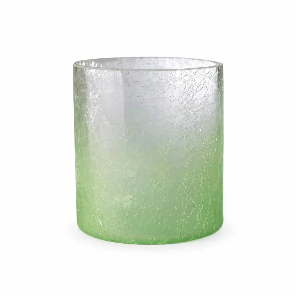 Sompex Teelichthalter aus grünem Crush Glas mit transparentem Farbverlauf auf weißem Hintergrund