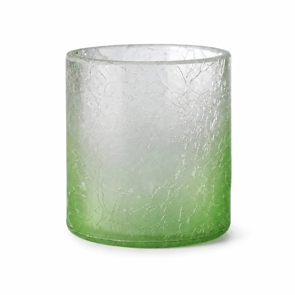 Teelichthalter aus Crush Glas in Grün mit klarem Farbverlauf von Sompex auf weißem Hintergrund