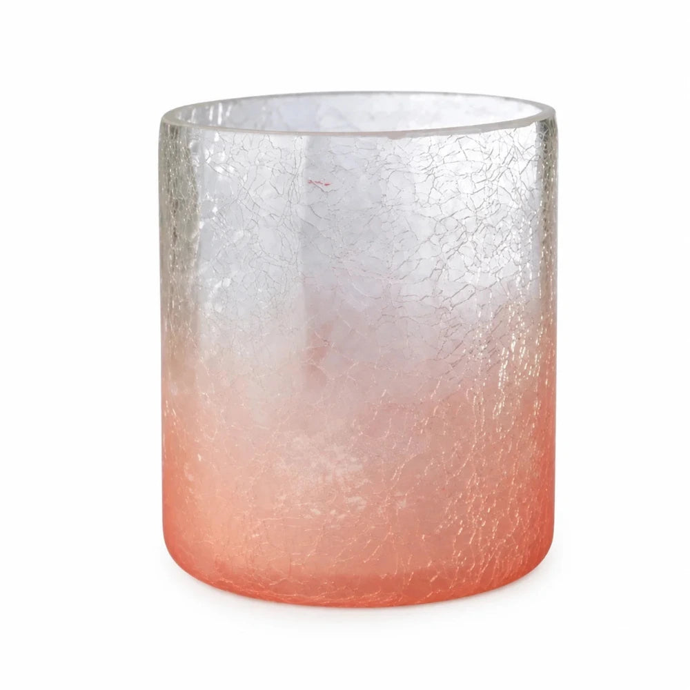 Teelichthalter aus Crush Glas in Pink mit klarem Farbverlauf und Krakelee-Oberfläche von Sompex