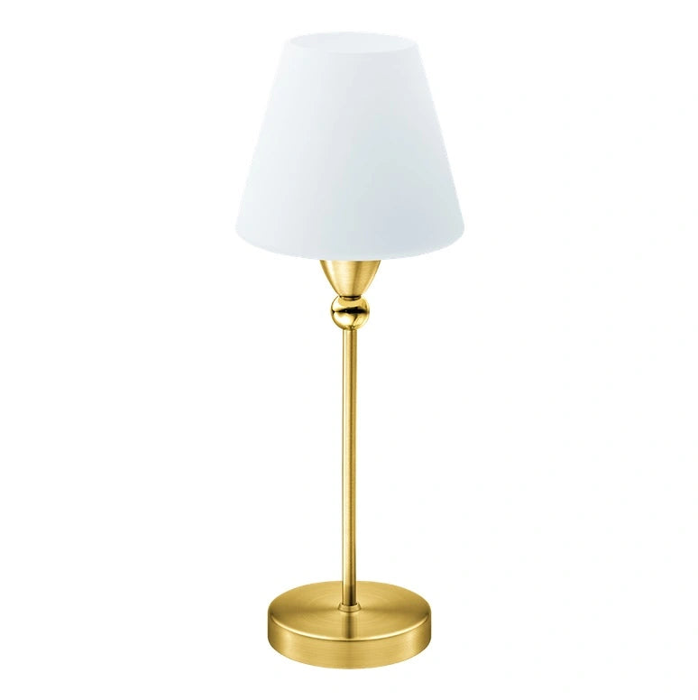 LED Tischleuchte Gold mit weißem Glasschirm im klassischen Vintage-Stil – EGLO York mit E14 und 3-Stufen-Dimmung