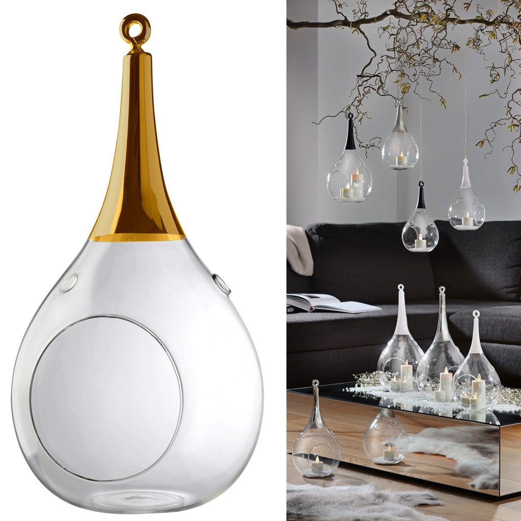 Taura gold groß Windlicht zum aufhängen Glas