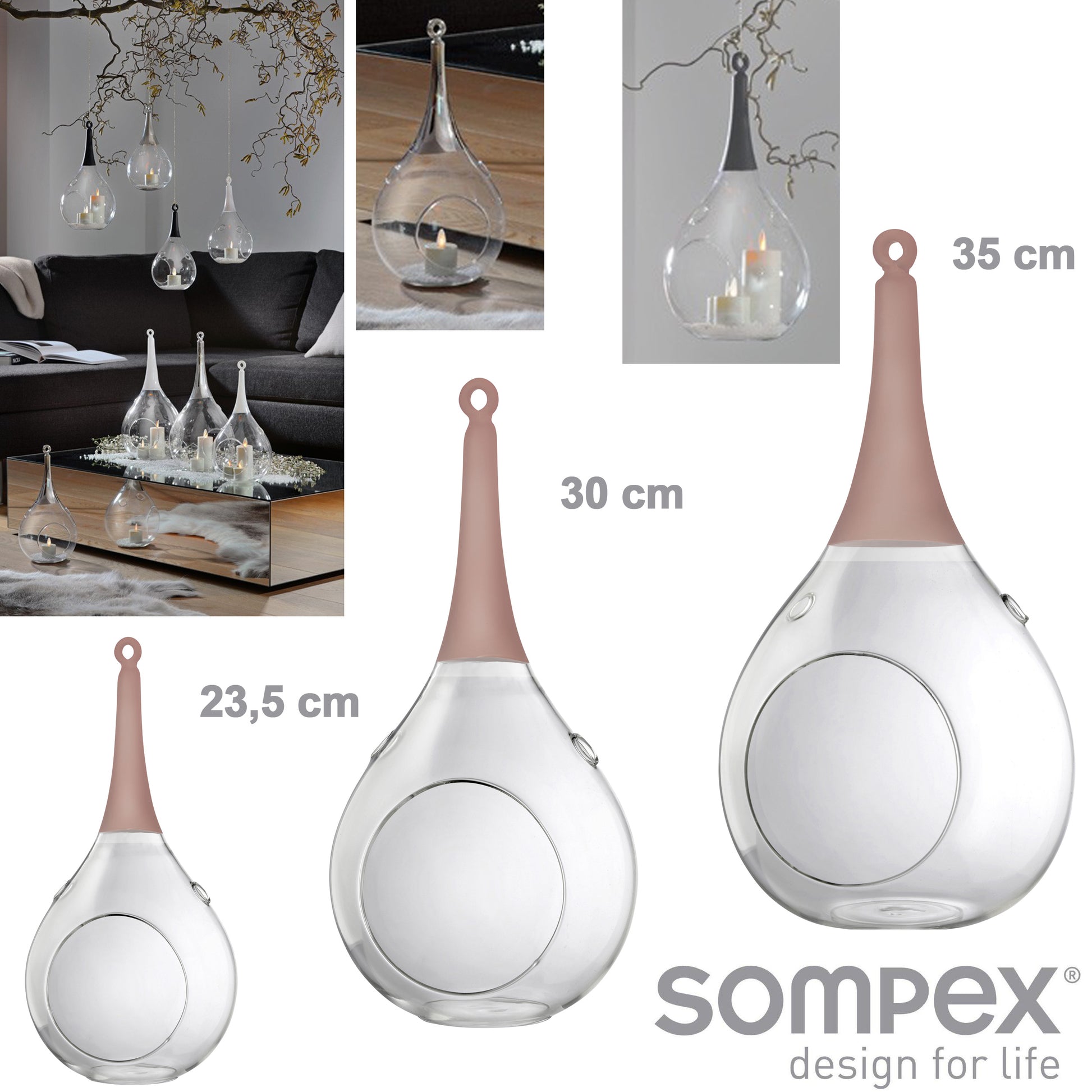 3er Set Taura rosa pink Windlicht zum aufhängen Glas Hängedekoration 