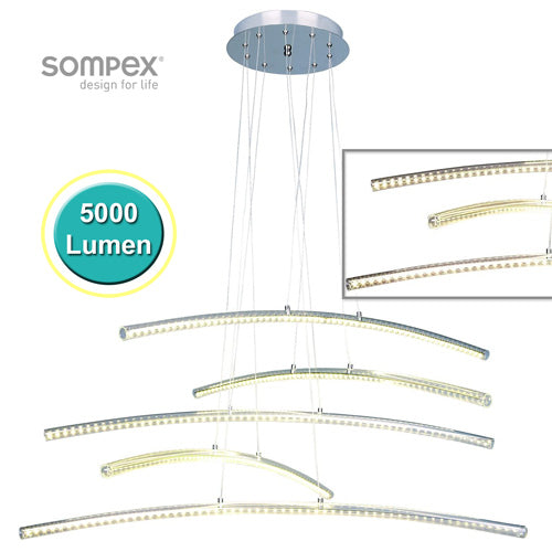 Stripe 72W LED Pendelleuchte Chrom Balkenleuchte Acryl 5x Stäbe – Pendelleuchte dimmbar