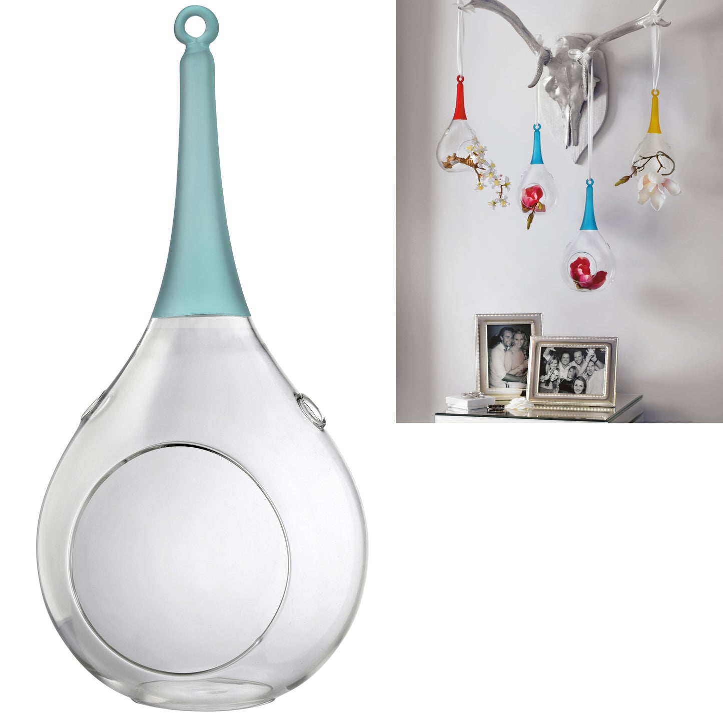 Taura blau mittel Windlicht zum aufhängen Glas