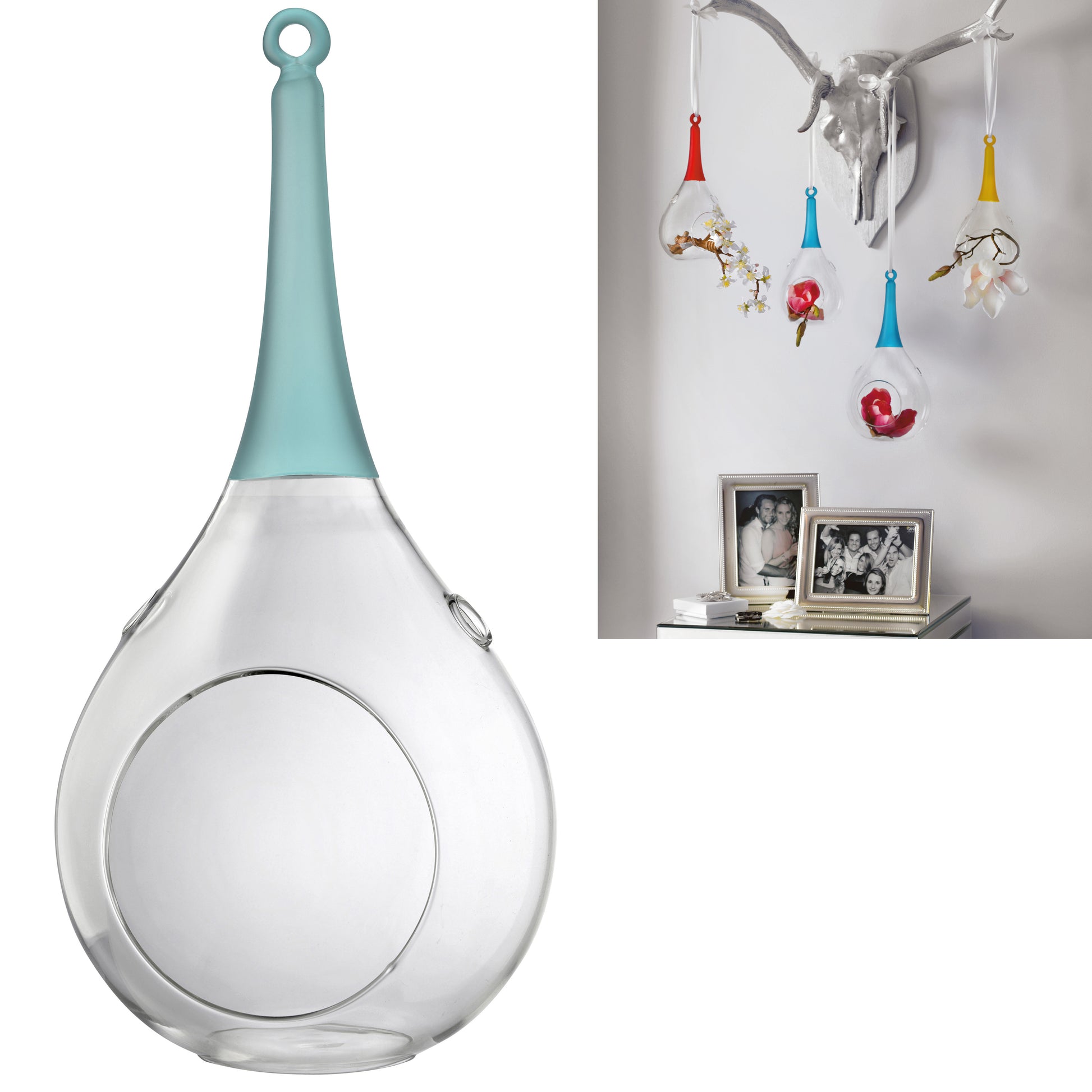 Taura blau mittel Windlicht zum aufhängen Glas