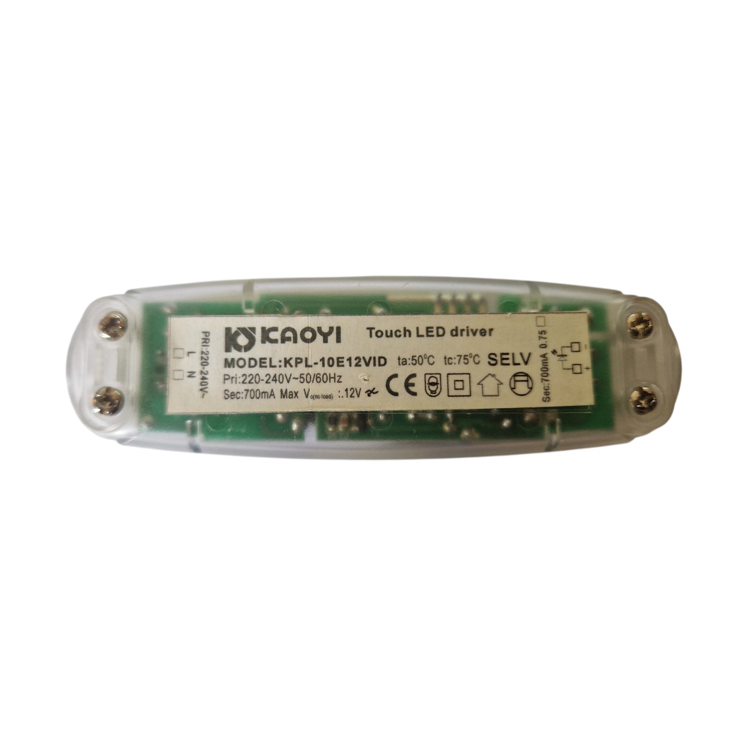 Kaoyi Touch LED driverTransparent KPL-10E12VID 12V sec 700mA pri 230V 
