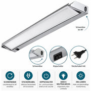LED Unterbauleuchte 34 cm aus Aluminium mit schwenkbarem Leuchtenkopf, Kippschalter und Steckerkabel
