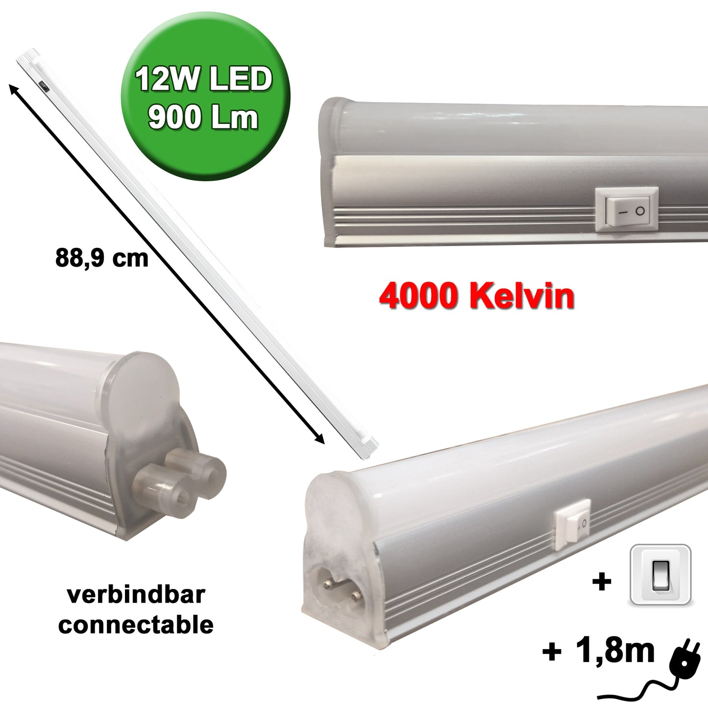 Unterschrankleuchte LED silber mit Schalter 90cm für Steckdose verbindbar