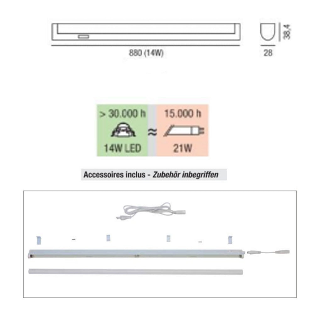 LED Lichtleiste 88cm Classica Unterschrankleuchte mit Schalter und Stecker