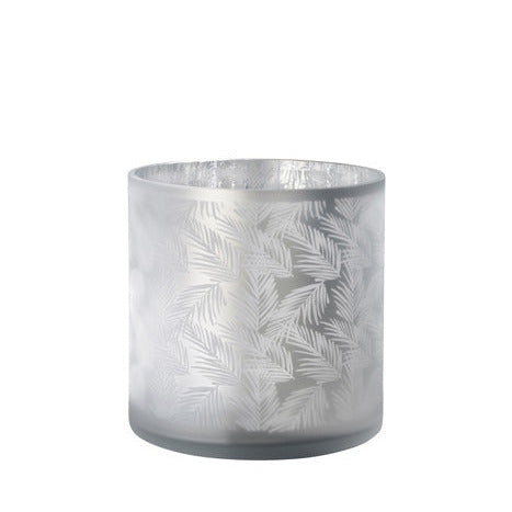 Vase Übertopf aus Glas hellgrau weiß silber mit Farn 20cm Glas