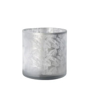 Vase Übertopf aus Glas hellgrau weiß silber mit Farn 20cm Glas