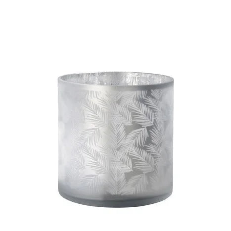 Vase Übertopf aus Glas hellgrau weiß silber mit Farn 20cm Glas