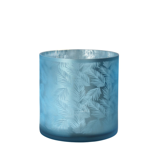 Windlicht Vase aus Glas blau silber mit Blattmuster 20cm Glas