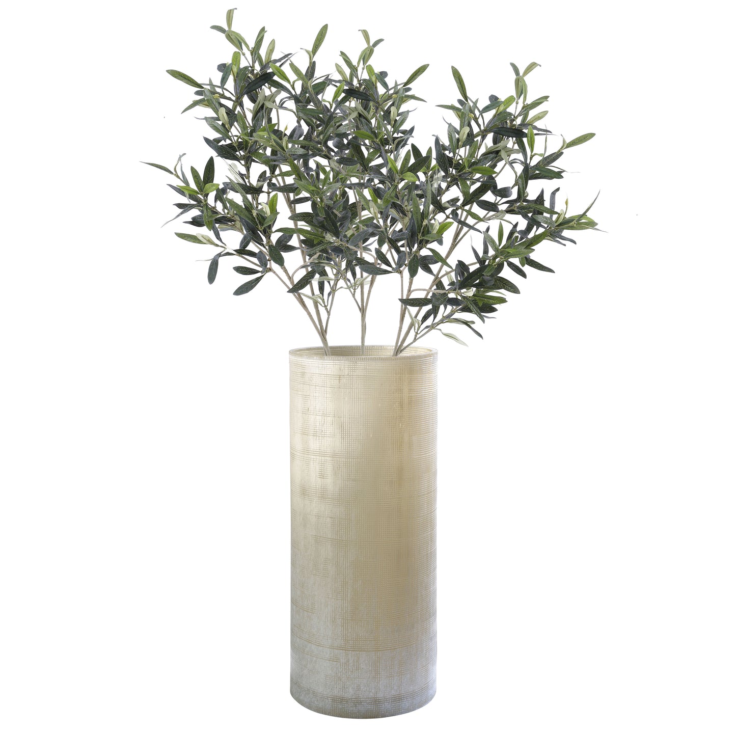 Hohe Blumenvase beige Vintage-Optik strukturiertes Glas mundgeblasen 35cm