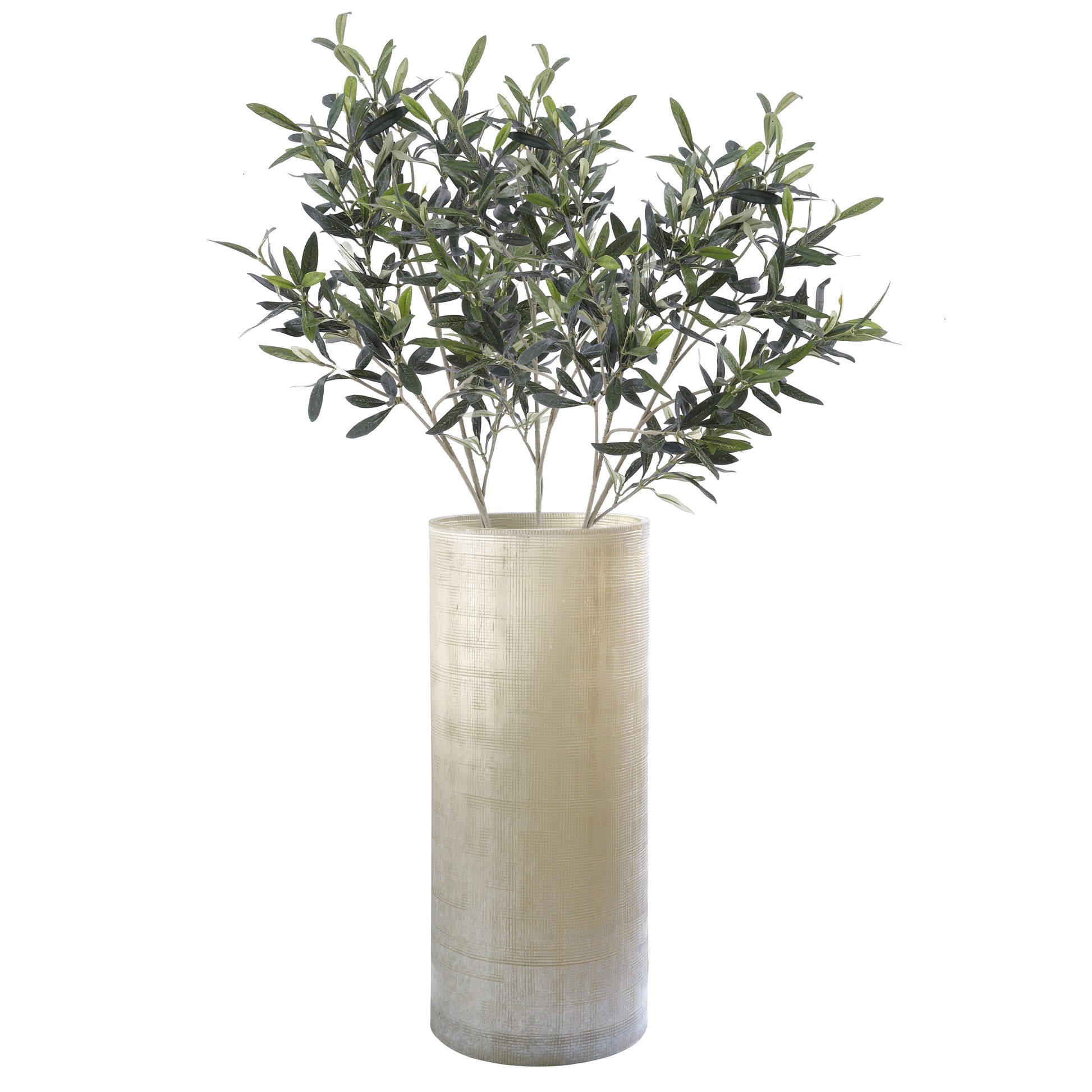 Hohe Blumenvase beige Vintage-Optik strukturiertes Glas mundgeblasen 35cm