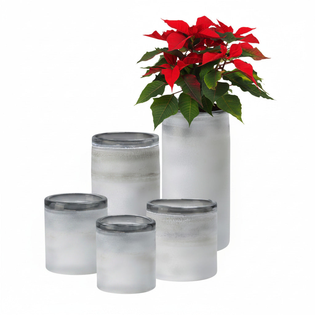 Gefrostete Blumenvase Windlicht aus Glas weiß groß