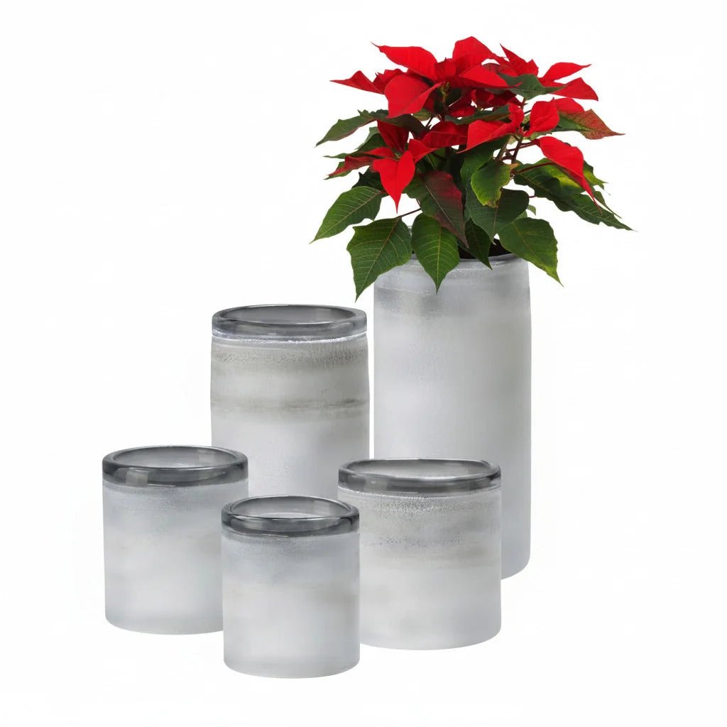 Gefrostete Blumenvase Windlicht aus Glas weiß groß