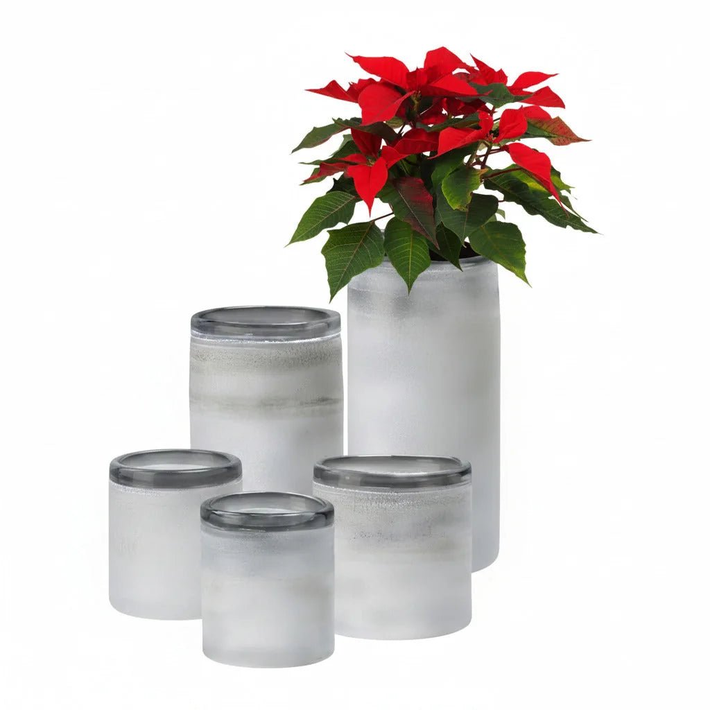 Gefrostete Blumenvase Windlicht aus Glas weiß mittel