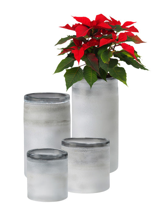 Gefrostete Blumenvase Windlicht aus Glas weiß klein