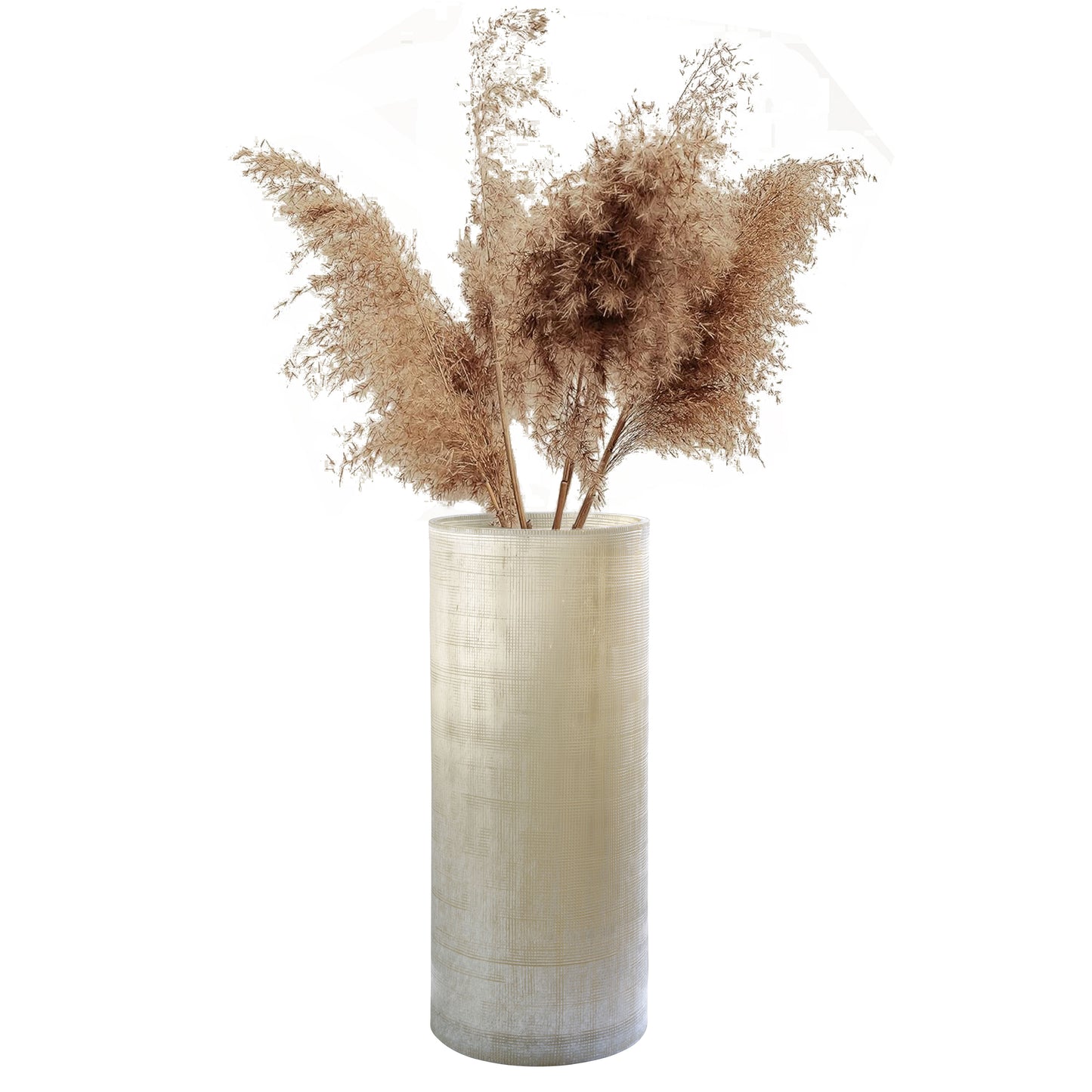 Hohe Blumenvase beige Vintage-Optik strukturiertes Glas mundgeblasen 35cm