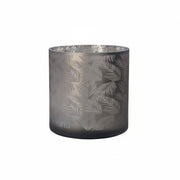Vase Übertopf aus Glas grau mit Blattmuster 20cm Glas