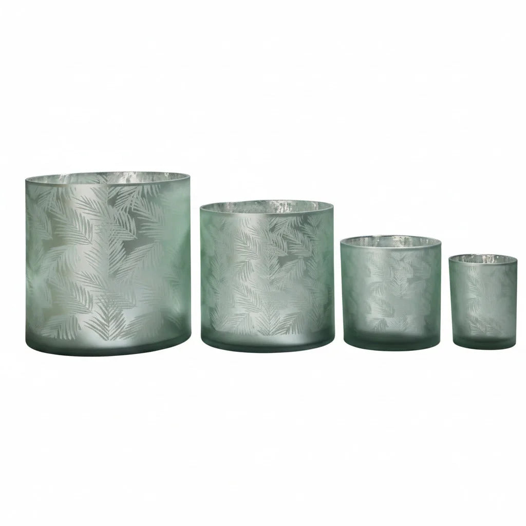 Vase Übertopf aus Glas grün silber mit Blattmuster 24,5cm