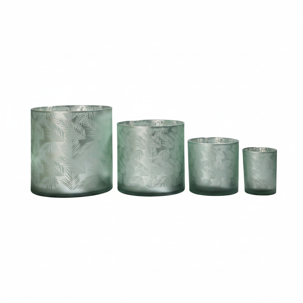 Windlicht Vase aus Glas grün silber mit Blattmuster 10cm
