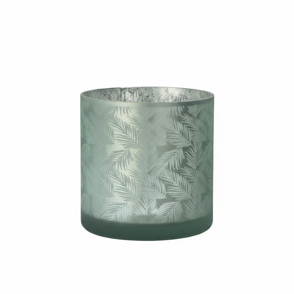 Vase Übertopf aus Glas grün silber mit Blattmuster 20cm Glas