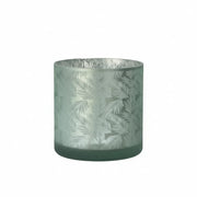 Vase Übertopf aus Glas grün silber mit Blattmuster 20cm Glas