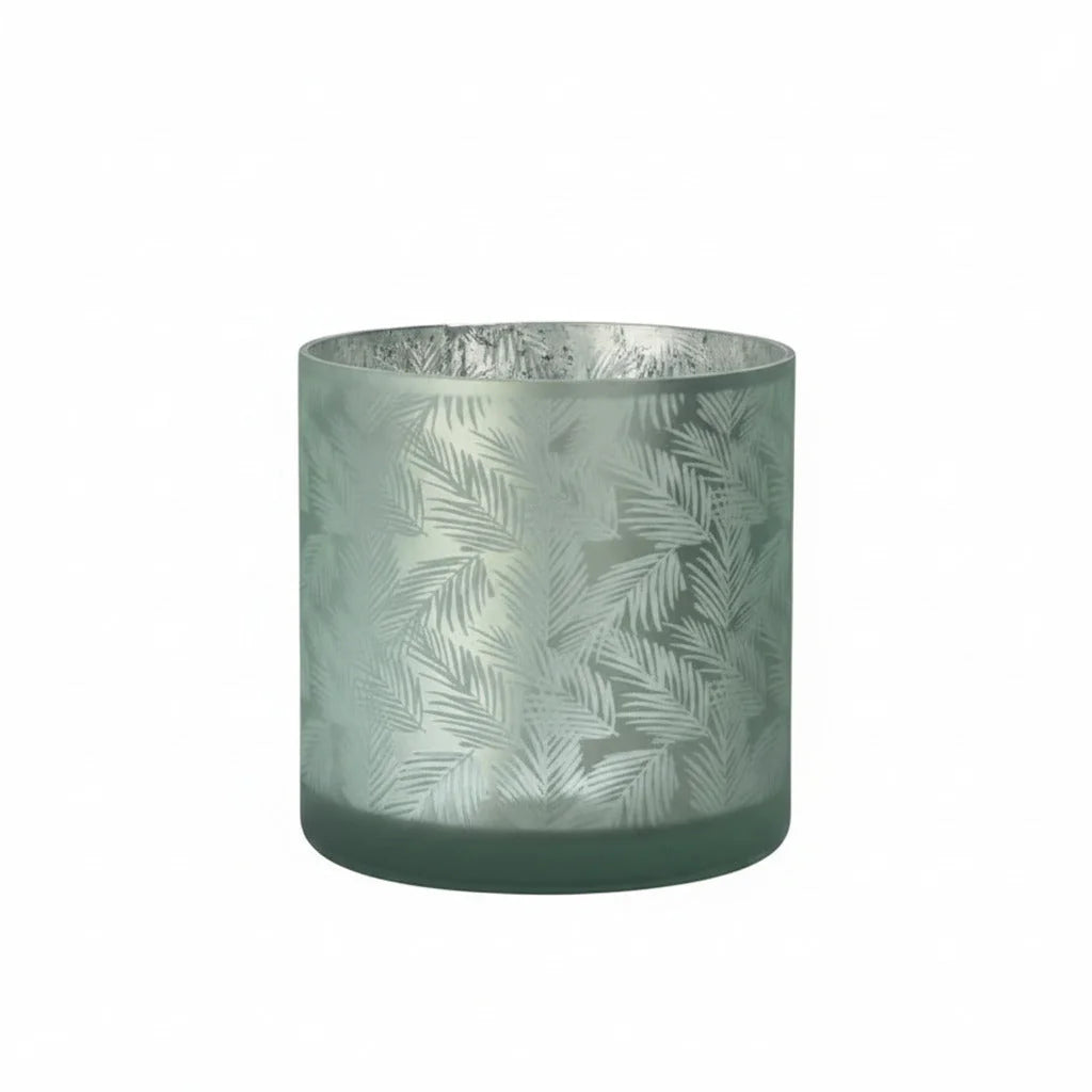 Vase Übertopf aus Glas grün silber mit Blattmuster 20cm Glas