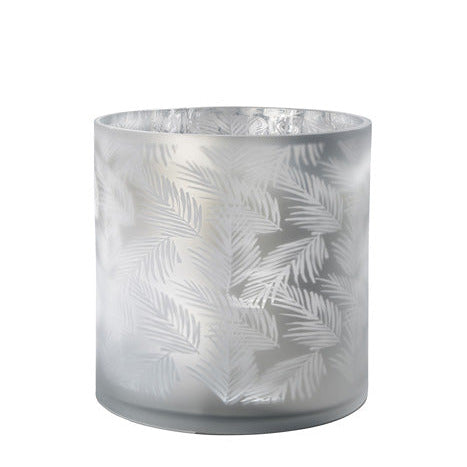 Vase Übertopf aus Glas hellgrau weiß silber mit Farn 24,5cm Glas