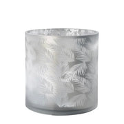 Vase Übertopf aus Glas hellgrau weiß silber mit Farn 24,5cm Glas