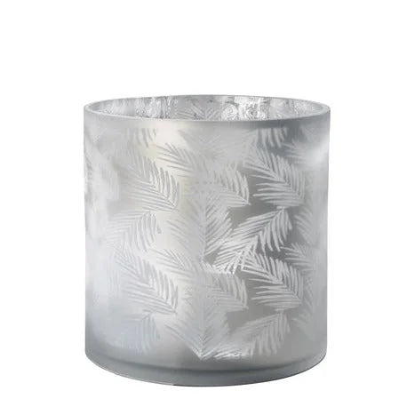 Vase Übertopf aus Glas hellgrau weiß silber mit Farn 24,5cm Glas