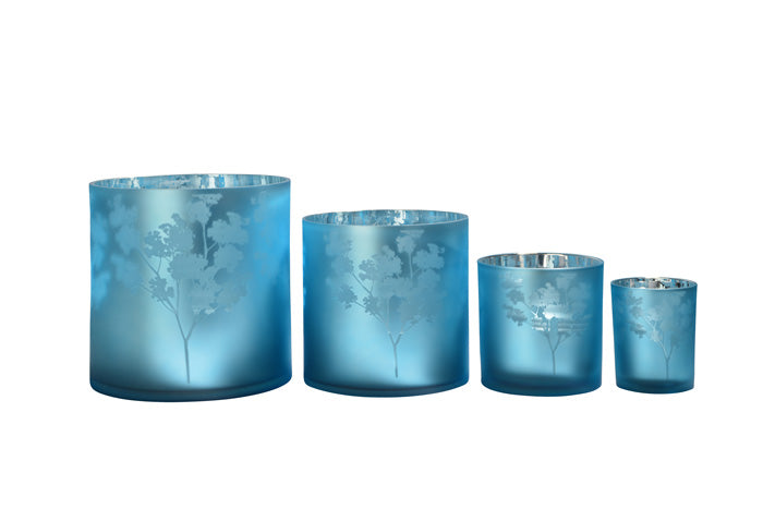 Vase Übertopf aus Glas blau silber mit Blumen 24,5cm